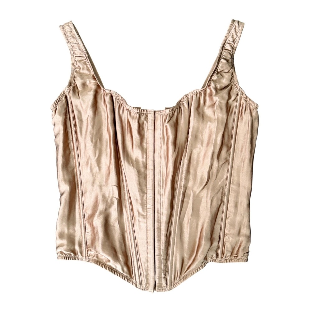 Victorias Secret The Classic Corset 100% Silk Tan Champagne S NWT Retro Party